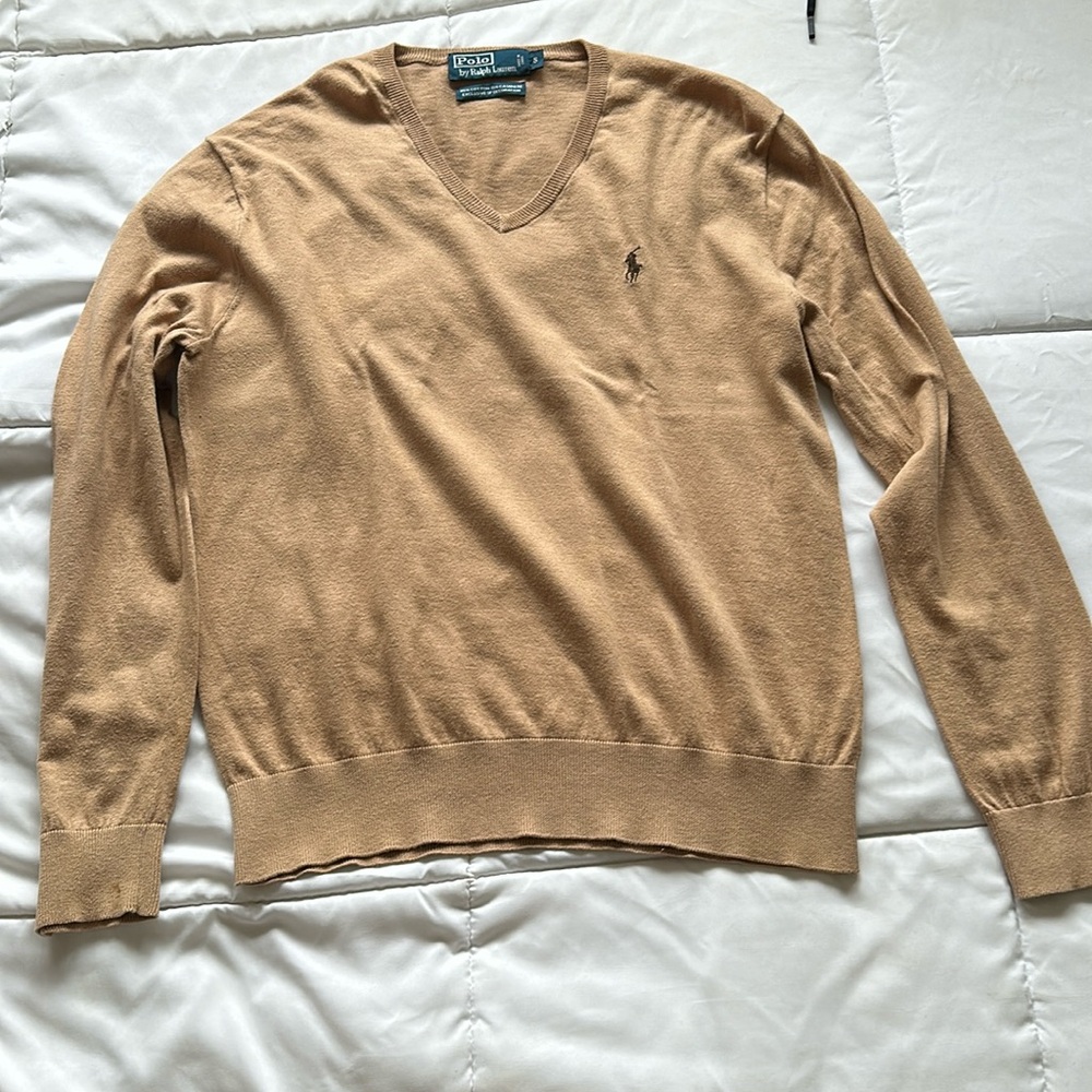 Tan v neck polo